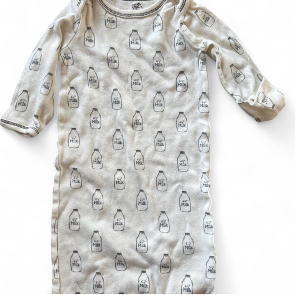 Milk Bottle Print Long Sleeve Baby Sleeper Gown